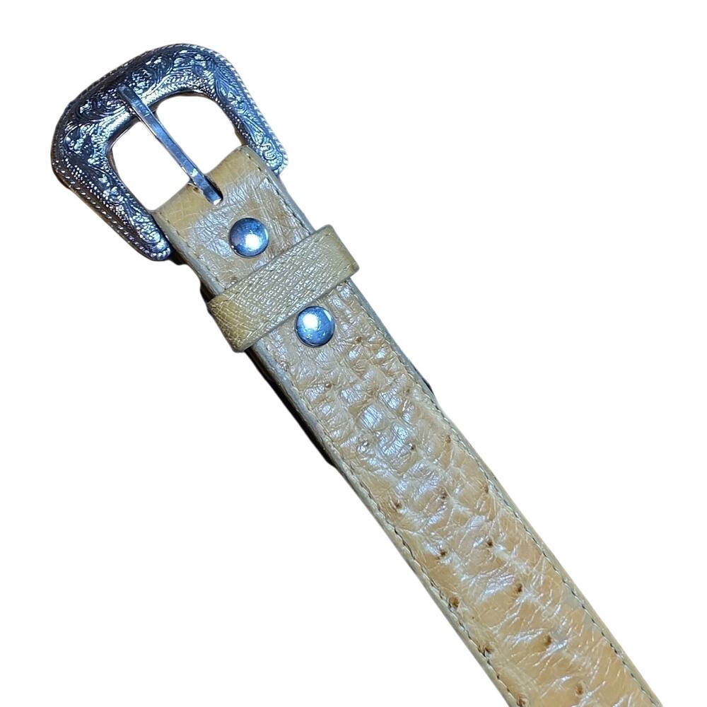 Kids Belt Ostrich Real Leather Big Silver Buckle 24kt Sz 22 Western Made in USA